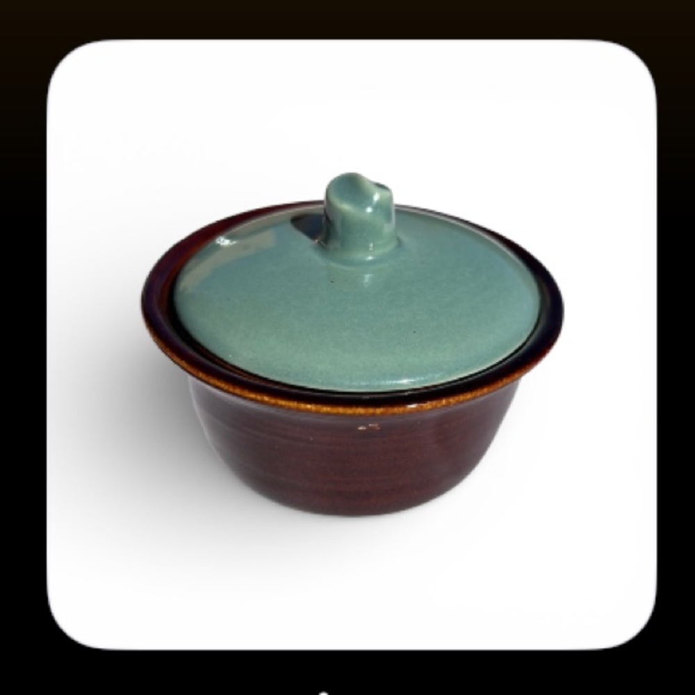 Vintage Red Wing Provincial Oomph Individual Lidded Casserole Brown Green USA